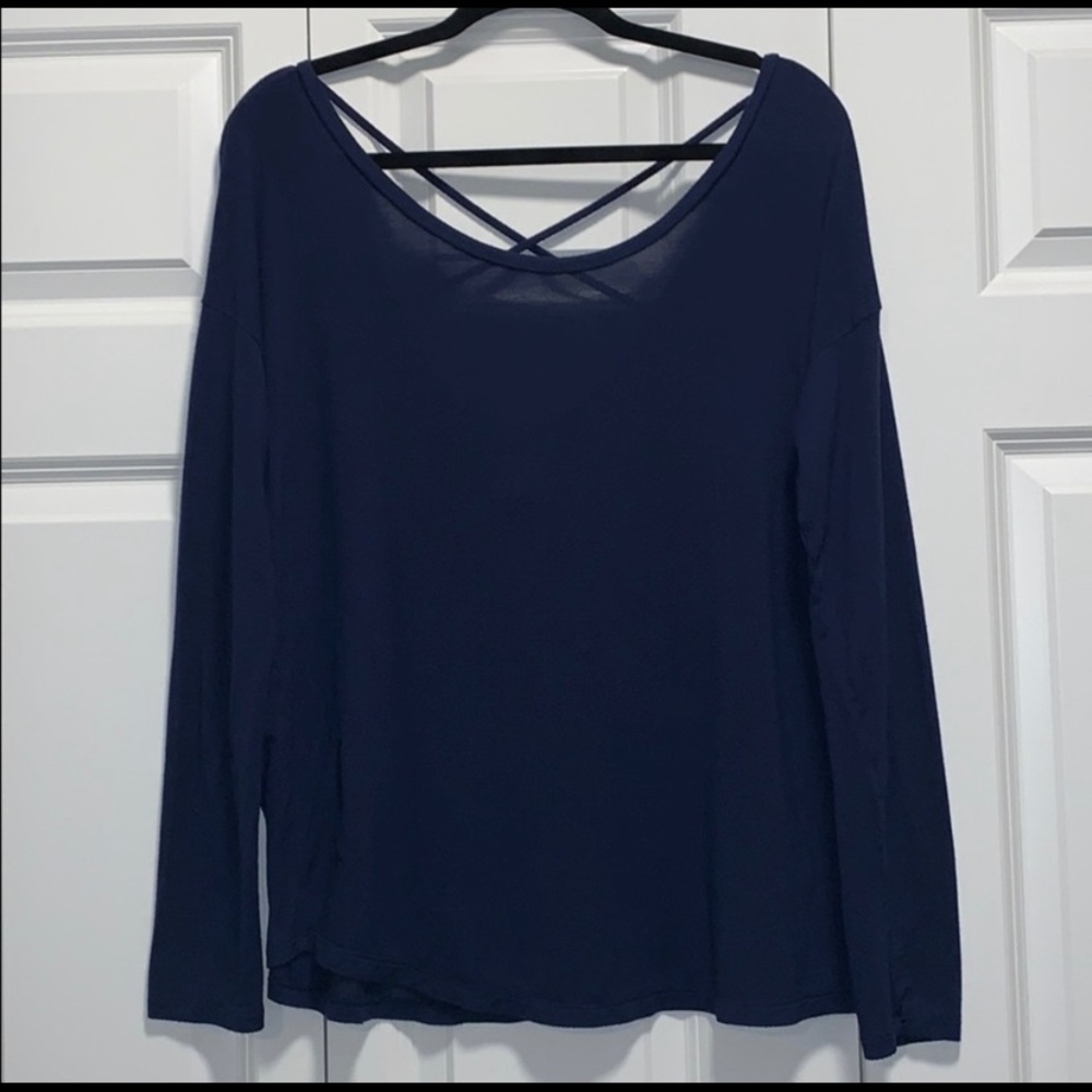 PINK Cross Back Long Sleeve Shirt - Navy